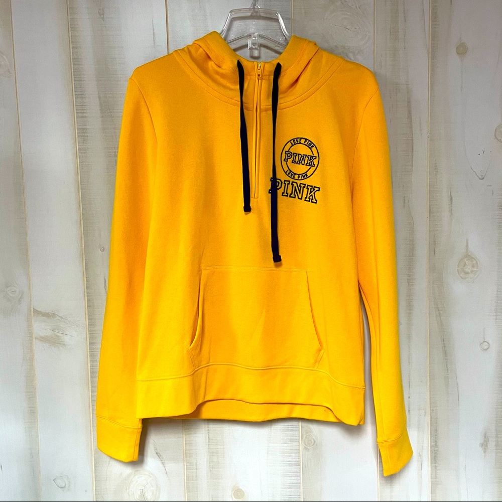 VS PINK Yellow 1/2 Zip Hoodie Pullover Campus L